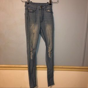 High waisted ripped denim skinny jeans